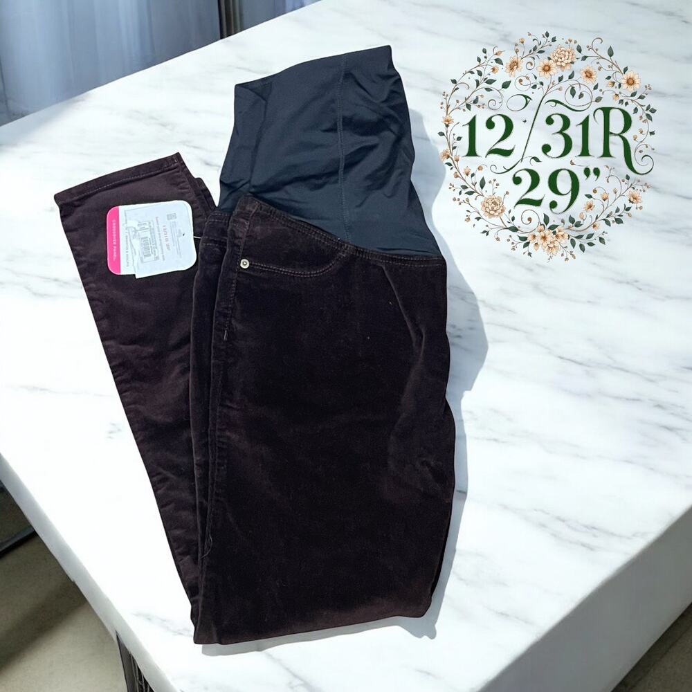 Isabel Maternity Crossover Panel Burgundy Skinny Jeans Size 12/31R NWT